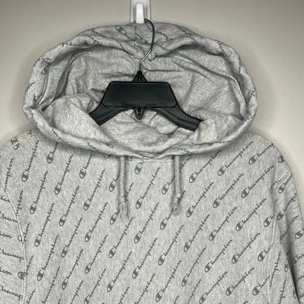 Champion Men's Reverse Weave‎ Pullover Hoodie All Over Print Size Medium Gray
